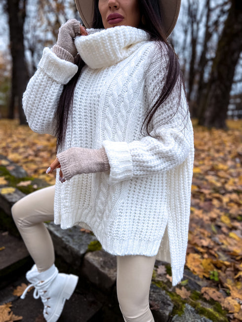 ELYNDI Удлиненный шерстяной свитер - белый